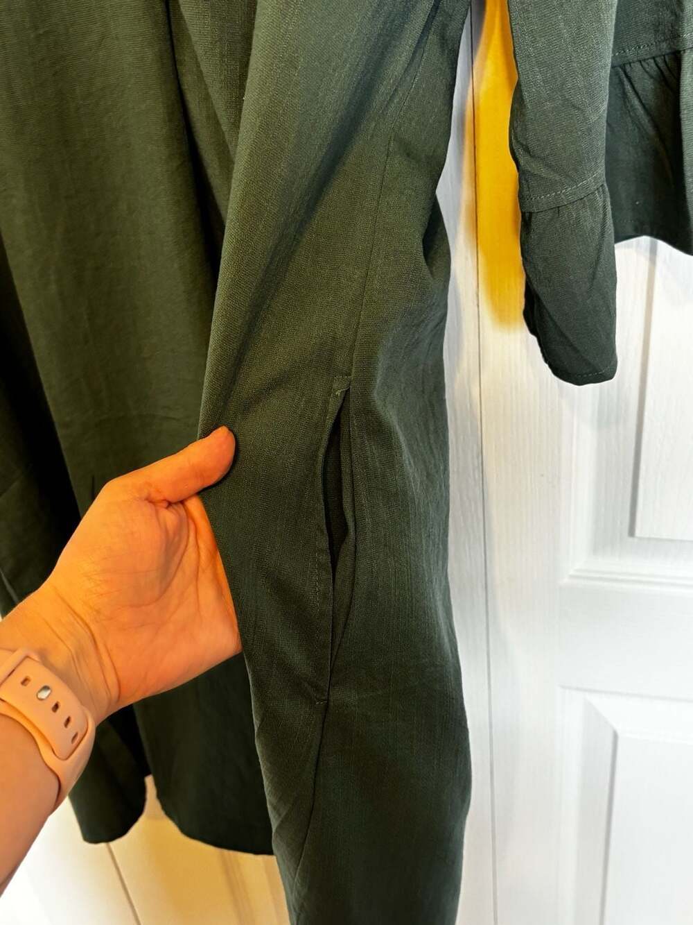 HUHOT Women's Dark Green Ruffle Sleeve Shirt Dress Size M - Picture 3 of 5